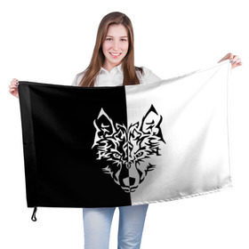 Флаг 3D с принтом Двуликий волк в Белгороде, 100% полиэстер | плотность ткани — 95 г/м2, размер — 67 х 109 см. Принт наносится с одной стороны | монохромный | тату | черно белый