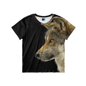 Детская футболка 3D с принтом Волк и звезды в Белгороде, 100% гипоаллергенный полиэфир | прямой крой, круглый вырез горловины, длина до линии бедер, чуть спущенное плечо, ткань немного тянется | животные | зверь | серый | хищник