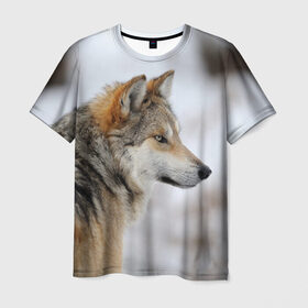 Мужская футболка 3D с принтом Хозяин леса в Белгороде, 100% полиэфир | прямой крой, круглый вырез горловины, длина до линии бедер | волк | серый