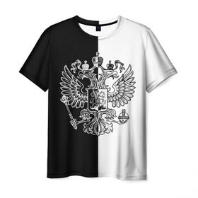 Мужская футболка 3D с принтом Черно-белый герб РФ в Белгороде, 100% полиэфир | прямой крой, круглый вырез горловины, длина до линии бедер | russia | белый | герб | двуглавый орел | империя великая | красивая | моя страна | патриот | патриотизм | прикольная | российский | россия | русь | рф | символ | татуировка | флаг | черный