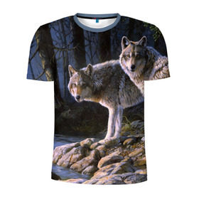 Мужская футболка 3D спортивная с принтом Волки, картина маслом в Белгороде, 100% полиэстер с улучшенными характеристиками | приталенный силуэт, круглая горловина, широкие плечи, сужается к линии бедра | аука | бирюк | волк | волчара | волчица | волчок | глаза | животное | животные | зверь | зеленые | койот | лес | млекопитающее | природа | санитар леса | серый | уши | фауна | хищник | черный | шакал