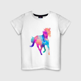 Детская футболка хлопок с принтом Poly в Белгороде, 100% хлопок | круглый вырез горловины, полуприлегающий силуэт, длина до линии бедер | жеребец | конь | лошадь | полигон | феррари