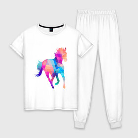 Женская пижама хлопок с принтом Poly в Белгороде, 100% хлопок | брюки и футболка прямого кроя, без карманов, на брюках мягкая резинка на поясе и по низу штанин | жеребец | конь | лошадь | полигон | феррари