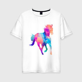 Женская футболка хлопок Oversize с принтом Poly в Белгороде, 100% хлопок | свободный крой, круглый ворот, спущенный рукав, длина до линии бедер
 | жеребец | конь | лошадь | полигон | феррари