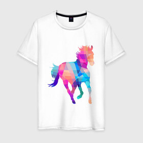 Мужская футболка хлопок с принтом Poly в Белгороде, 100% хлопок | прямой крой, круглый вырез горловины, длина до линии бедер, слегка спущенное плечо. | жеребец | конь | лошадь | полигон | феррари