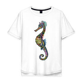 Мужская футболка хлопок Oversize с принтом Морской конек в Белгороде, 100% хлопок | свободный крой, круглый ворот, “спинка” длиннее передней части | Тематика изображения на принте: животное | конек | лето | море | океан | рыба
