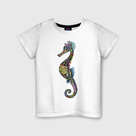 Детская футболка хлопок с принтом Морской конек в Белгороде, 100% хлопок | круглый вырез горловины, полуприлегающий силуэт, длина до линии бедер | Тематика изображения на принте: животное | конек | лето | море | океан | рыба