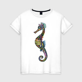 Женская футболка хлопок с принтом Морской конек в Белгороде, 100% хлопок | прямой крой, круглый вырез горловины, длина до линии бедер, слегка спущенное плечо | животное | конек | лето | море | океан | рыба