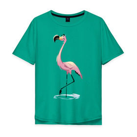 Мужская футболка хлопок Oversize с принтом Фламинго в Белгороде, 100% хлопок | свободный крой, круглый ворот, “спинка” длиннее передней части | Тематика изображения на принте: птица | фламинго | цапля