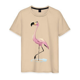 Мужская футболка хлопок с принтом Фламинго в Белгороде, 100% хлопок | прямой крой, круглый вырез горловины, длина до линии бедер, слегка спущенное плечо. | птица | фламинго | цапля