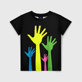 Детская футболка 3D с принтом Руки вверх! в Белгороде, 100% гипоаллергенный полиэфир | прямой крой, круглый вырез горловины, длина до линии бедер, чуть спущенное плечо, ткань немного тянется | светящиеся | флуоресцентный | флюр | флюровый