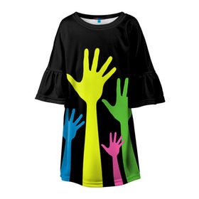 Детское платье 3D с принтом Руки вверх! в Белгороде, 100% полиэстер | прямой силуэт, чуть расширенный к низу. Круглая горловина, на рукавах — воланы | светящиеся | флуоресцентный | флюр | флюровый