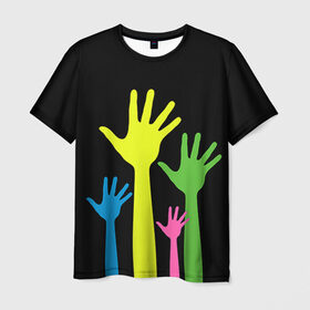 Мужская футболка 3D с принтом Руки вверх! в Белгороде, 100% полиэфир | прямой крой, круглый вырез горловины, длина до линии бедер | Тематика изображения на принте: светящиеся | флуоресцентный | флюр | флюровый