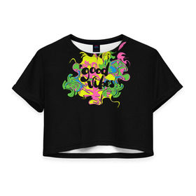 Женская футболка 3D укороченная с принтом Good vibes в Белгороде, 100% полиэстер | круглая горловина, длина футболки до линии талии, рукава с отворотами | музыка | наушники | светящиеся | светящиеся краски | флуоресцентные краски | флюоресценция | флюр | флюро краска | флюро краски | флюро покрытие | флюро принты | флюро рисунки | флюровые краски