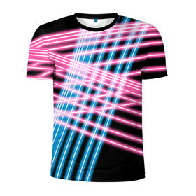 Мужская футболка 3D спортивная с принтом Неон в Белгороде, 100% полиэстер с улучшенными характеристиками | приталенный силуэт, круглая горловина, широкие плечи, сужается к линии бедра | линии | полосы | светящиеся | флуоресцентный | флюр | флюровый