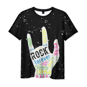 Мужская футболка 3D с принтом Рок форева! в Белгороде, 100% полиэфир | прямой крой, круглый вырез горловины, длина до линии бедер | rock | навсегда | светящиеся | флуоресцентный | флюр | флюровый
