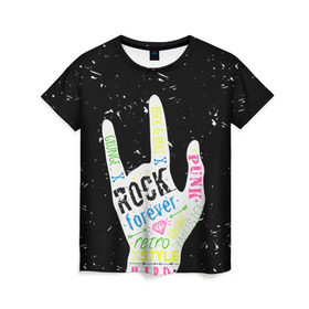 Женская футболка 3D с принтом Рок форева! в Белгороде, 100% полиэфир ( синтетическое хлопкоподобное полотно) | прямой крой, круглый вырез горловины, длина до линии бедер | rock | навсегда | светящиеся | флуоресцентный | флюр | флюровый