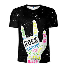 Мужская футболка 3D спортивная с принтом Рок форева! в Белгороде, 100% полиэстер с улучшенными характеристиками | приталенный силуэт, круглая горловина, широкие плечи, сужается к линии бедра | rock | навсегда | светящиеся | флуоресцентный | флюр | флюровый