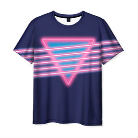 Мужская футболка 3D с принтом Неон в Белгороде, 100% полиэфир | прямой крой, круглый вырез горловины, длина до линии бедер | линии | полосы | светящиеся | треугольник | флуоресцентный | флюр | флюровый
