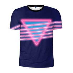 Мужская футболка 3D спортивная с принтом Неон в Белгороде, 100% полиэстер с улучшенными характеристиками | приталенный силуэт, круглая горловина, широкие плечи, сужается к линии бедра | линии | полосы | светящиеся | треугольник | флуоресцентный | флюр | флюровый