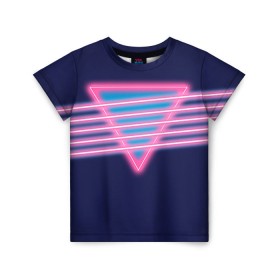 Детская футболка 3D с принтом Неон в Белгороде, 100% гипоаллергенный полиэфир | прямой крой, круглый вырез горловины, длина до линии бедер, чуть спущенное плечо, ткань немного тянется | линии | полосы | светящиеся | треугольник | флуоресцентный | флюр | флюровый