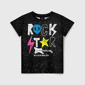Детская футболка 3D с принтом Рождён быть рок-звездой в Белгороде, 100% гипоаллергенный полиэфир | прямой крой, круглый вырез горловины, длина до линии бедер, чуть спущенное плечо, ткань немного тянется | музыка | рок | светящиеся | светящиеся краски | флуоресцентные краски | флюоресценция | флюр | флюро краска | флюро краски | флюро покрытие | флюро принты | флюро рисунки | флюровые краски