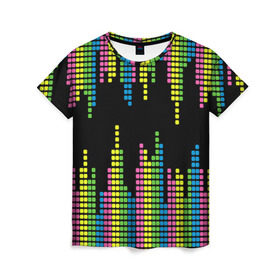 Женская футболка 3D с принтом Эквалайзер в Белгороде, 100% полиэфир ( синтетическое хлопкоподобное полотно) | прямой крой, круглый вырез горловины, длина до линии бедер | equalizer | светящиеся | флуоресцентный | флюр | флюровый