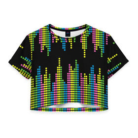 Женская футболка 3D укороченная с принтом Эквалайзер в Белгороде, 100% полиэстер | круглая горловина, длина футболки до линии талии, рукава с отворотами | equalizer | светящиеся | флуоресцентный | флюр | флюровый