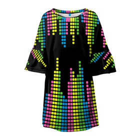 Детское платье 3D с принтом Эквалайзер в Белгороде, 100% полиэстер | прямой силуэт, чуть расширенный к низу. Круглая горловина, на рукавах — воланы | Тематика изображения на принте: equalizer | светящиеся | флуоресцентный | флюр | флюровый