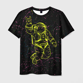 Мужская футболка 3D с принтом Космический рок в Белгороде, 100% полиэфир | прямой крой, круглый вырез горловины, длина до линии бедер | космонавт | светящиеся | скафандр | флуоресцентный | флюр | флюровый