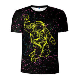 Мужская футболка 3D спортивная с принтом Космический рок в Белгороде, 100% полиэстер с улучшенными характеристиками | приталенный силуэт, круглая горловина, широкие плечи, сужается к линии бедра | космонавт | светящиеся | скафандр | флуоресцентный | флюр | флюровый