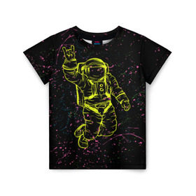 Детская футболка 3D с принтом Космический рок в Белгороде, 100% гипоаллергенный полиэфир | прямой крой, круглый вырез горловины, длина до линии бедер, чуть спущенное плечо, ткань немного тянется | космонавт | светящиеся | скафандр | флуоресцентный | флюр | флюровый