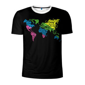 Мужская футболка 3D спортивная с принтом Весь мир - Россия в Белгороде, 100% полиэстер с улучшенными характеристиками | приталенный силуэт, круглая горловина, широкие плечи, сужается к линии бедра | Тематика изображения на принте: карта мира | светящиеся | флуоресцентный | флюр | флюровый