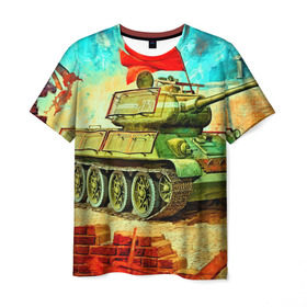 Мужская футболка 3D с принтом Танк в Белгороде, 100% полиэфир | прямой крой, круглый вырез горловины, длина до линии бедер | 3d | 9 мая | другие | живопись | картинка | победа | праздник | прикольные | природа | рисунок | танк | яркие
