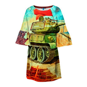 Детское платье 3D с принтом Танк в Белгороде, 100% полиэстер | прямой силуэт, чуть расширенный к низу. Круглая горловина, на рукавах — воланы | 3d | 9 мая | другие | живопись | картинка | победа | праздник | прикольные | природа | рисунок | танк | яркие
