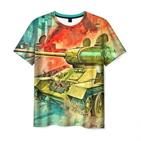 Мужская футболка 3D с принтом Tank в Белгороде, 100% полиэфир | прямой крой, круглый вырез горловины, длина до линии бедер | 3d | 9 мая | другие | живопись | картинка | огонь | победа | праздник | прикольные | природа | рисунок | танк | яркие