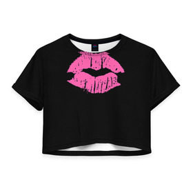 Женская футболка 3D укороченная с принтом Чмок в Белгороде, 100% полиэстер | круглая горловина, длина футболки до линии талии, рукава с отворотами | Тематика изображения на принте: губы | светящиеся | флуоресцентный | флюр | флюровый