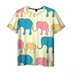 Мужская футболка 3D с принтом Слоники в Белгороде, 100% полиэфир | прямой крой, круглый вырез горловины, длина до линии бедер | elephant | hipster | индия | йога | слон | хипстер