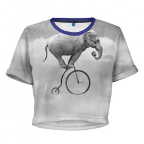 Женская футболка 3D укороченная с принтом Hipster Bike в Белгороде, 100% полиэстер | круглая горловина, длина футболки до линии талии, рукава с отворотами | elephant | hipster | индия | йога | слон | хипстер