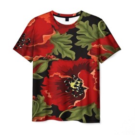 Мужская футболка 3D с принтом Цветение мака в Белгороде, 100% полиэфир | прямой крой, круглый вырез горловины, длина до линии бедер | Тематика изображения на принте: flower | красные | полевой цветок | природа | розы | текстуры | цветочки | цветы