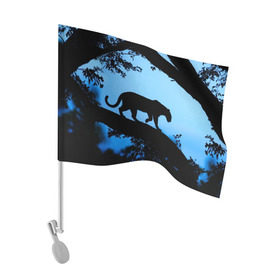Флаг для автомобиля с принтом Чёрная пантера в Белгороде, 100% полиэстер | Размер: 30*21 см | Тематика изображения на принте: африка | вечер | дерево | дикая кошка | закат | леопард | сафари | ягуар