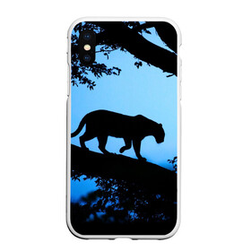 Чехол для iPhone XS Max матовый с принтом Чёрная пантера в Белгороде, Силикон | Область печати: задняя сторона чехла, без боковых панелей | африка | вечер | дерево | дикая кошка | закат | леопард | сафари | ягуар
