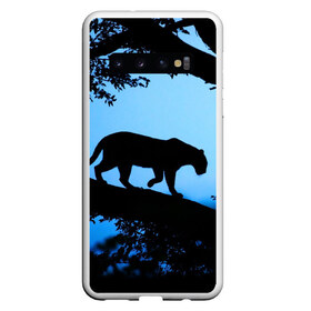 Чехол для Samsung Galaxy S10 с принтом Чёрная пантера в Белгороде, Силикон | Область печати: задняя сторона чехла, без боковых панелей | Тематика изображения на принте: африка | вечер | дерево | дикая кошка | закат | леопард | сафари | ягуар