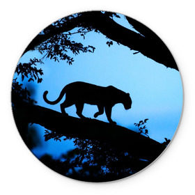 Коврик круглый с принтом Чёрная пантера в Белгороде, резина и полиэстер | круглая форма, изображение наносится на всю лицевую часть | Тематика изображения на принте: африка | вечер | дерево | дикая кошка | закат | леопард | сафари | ягуар
