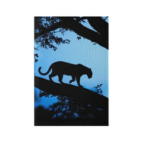 Обложка для паспорта матовая кожа с принтом Чёрная пантера в Белгороде, натуральная матовая кожа | размер 19,3 х 13,7 см; прозрачные пластиковые крепления | Тематика изображения на принте: африка | вечер | дерево | дикая кошка | закат | леопард | сафари | ягуар