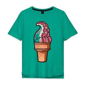 Мужская футболка хлопок Oversize с принтом Мороженое в Белгороде, 100% хлопок | свободный крой, круглый ворот, “спинка” длиннее передней части | Тематика изображения на принте: мороженое | осьминог | присоски | тентакли | щупальца