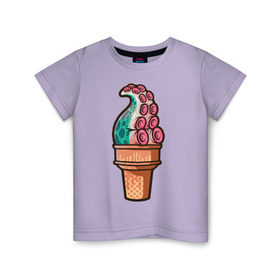 Детская футболка хлопок с принтом Мороженое в Белгороде, 100% хлопок | круглый вырез горловины, полуприлегающий силуэт, длина до линии бедер | мороженое | осьминог | присоски | тентакли | щупальца
