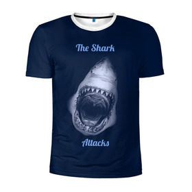 Мужская футболка 3D спортивная с принтом the shark attacks в Белгороде, 100% полиэстер с улучшенными характеристиками | приталенный силуэт, круглая горловина, широкие плечи, сужается к линии бедра | shark | акула | глубина | зубы | море | океан | пасть | укус | хищник