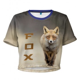 Женская футболка 3D укороченная с принтом Рыжий лис (fox) в Белгороде, 100% полиэстер | круглая горловина, длина футболки до линии талии, рукава с отворотами | fox | животное | зверь | красивая | лес | лис | лиса | лисенок | лисица | лисичка | мех | патрикеевна | песец | плутовка | прикольная | природа | рыжая | рыжий цвет | сказка | хвост | хитрая | хищник