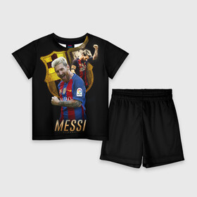 Детский костюм с шортами 3D с принтом Messi в Белгороде,  |  | barcelona | lionel  messi | messi | барса | барселона | лионель месси | футбол | футбольный  клуб барселона